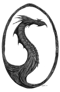 Fantasy Dragon Drawing Black and White Pen and Ink David Monette Artist