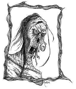 Fantasy Zombie Drawing Black and White Pen and Ink David Monette Artist